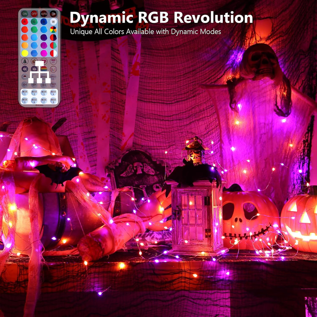 BrizLabs Christmas Fairy String Lights, 33ft 100 LED Color Changing Christmas Fairy Lights with Remote Timer, USB Purple Orange Halloween Light RGB Twinkle Light for Xmas Halloween Home Party Wedding