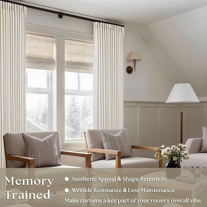Natural Pinch Pleated Linen Curtains 96 Inches Long Living Room | Cream Ivory - Image 2