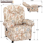 KCREAM Manual Massage Chair Recliner for Adult, Fabric Small Recliner Chairs with Side Pockets and Vibration,Single Sofa Home Theater Seating,Floral