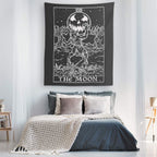 The Moon Tarot Card Tapestry (Black & White) - Werewolf - Gothic Halloween Home Decor Wall Hanging (80" x 68")