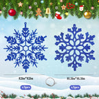 6pcs Large Navy Blue Snowflakes Ornaments 12" Big Plastic Glitter Snowflake for Winter Indoor Outdoor Christmas Tree Window Room Decorations Giant Craft Snowflakes