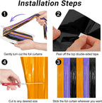 2 Pack Halloween Backdrop, 3.28 FT x 7.05 FT Foil Fringe Curtains, Orange Purple Black Party Streamer Tinsel Backdrop Curtains, Halloween Decorations Door Decor Photo Props Party Supplies