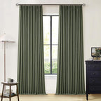 Olive Green Pinch Pleated Blackout Linen Bedroom Curtains 96 Inch Length | by Twodrapes