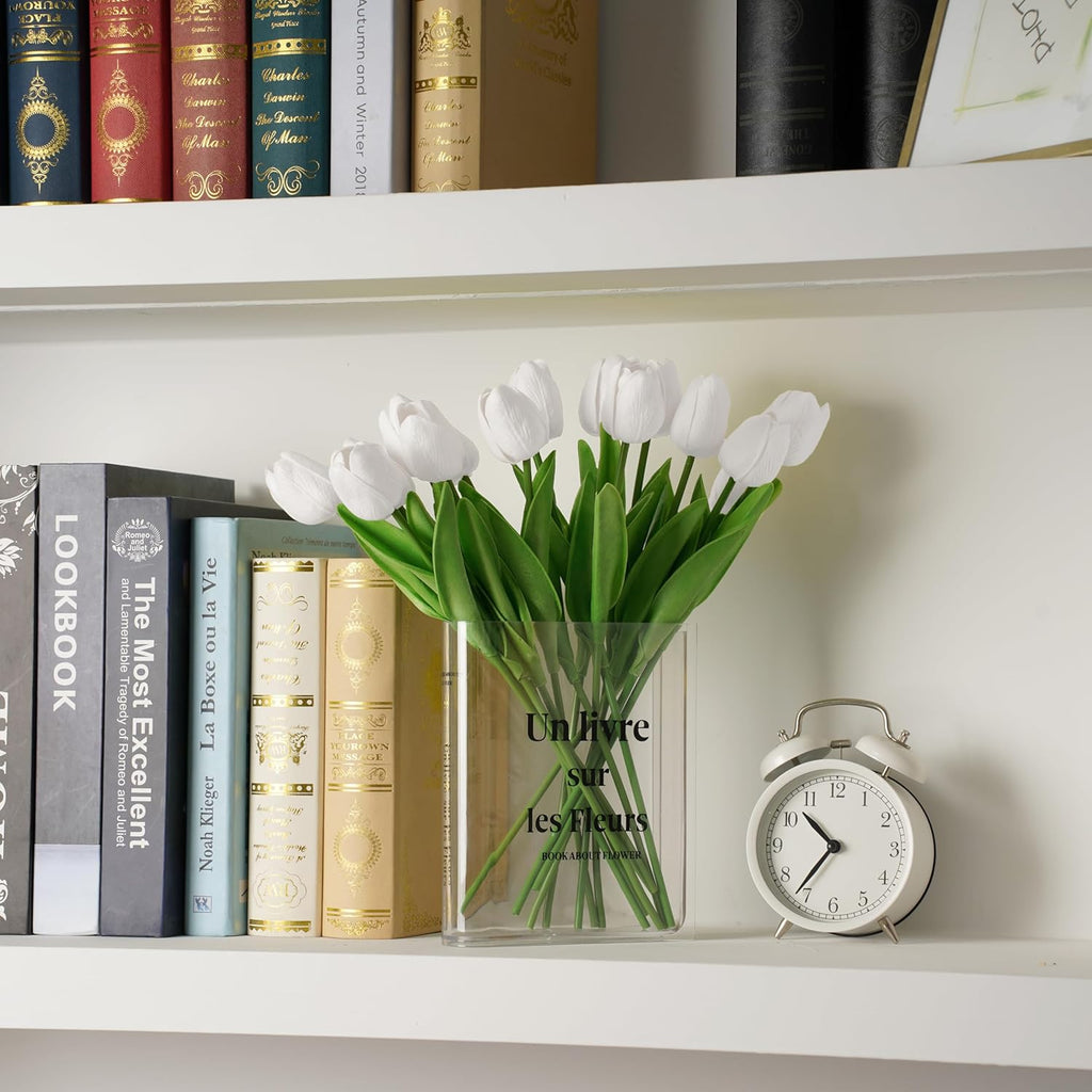 20pcs White Artificial Tulip Fake Flower 12.9 Inch Spring Mother's Day Easter Gift for Home Kitchen Wedding Decoration