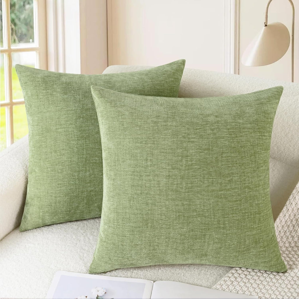 CaliTime Throw Pillow Covers Decorative 26 X 26 Inches Pack of 2 Cozy Chenille Cushion Cases for Couch Sofa Bed Living Room Home Sage Green