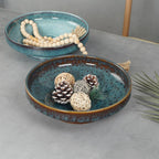 Ceramic Fruit Bowl for Kitchen Counter,Decorative Pedestal Bowl for Table Countertop,Large Footed Serving Bowl,10.2 Inch (peacock Green)