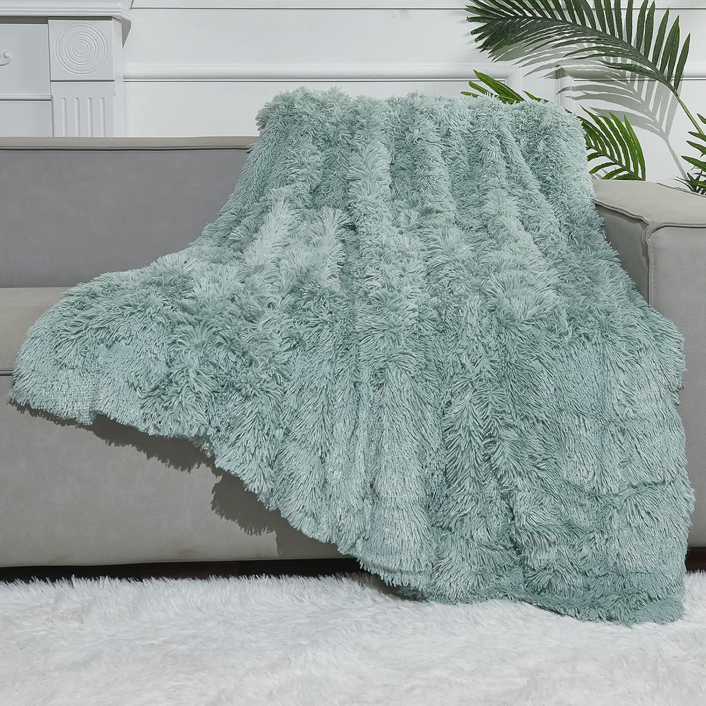 GONAAP Fuzzy Faux Fur Throw Blanket Ice Blue Super Soft Cozy Plush Fuzzy Shaggy Blanket for Couch Sofa Bed (Ice Blue, Throw(50"x60"))