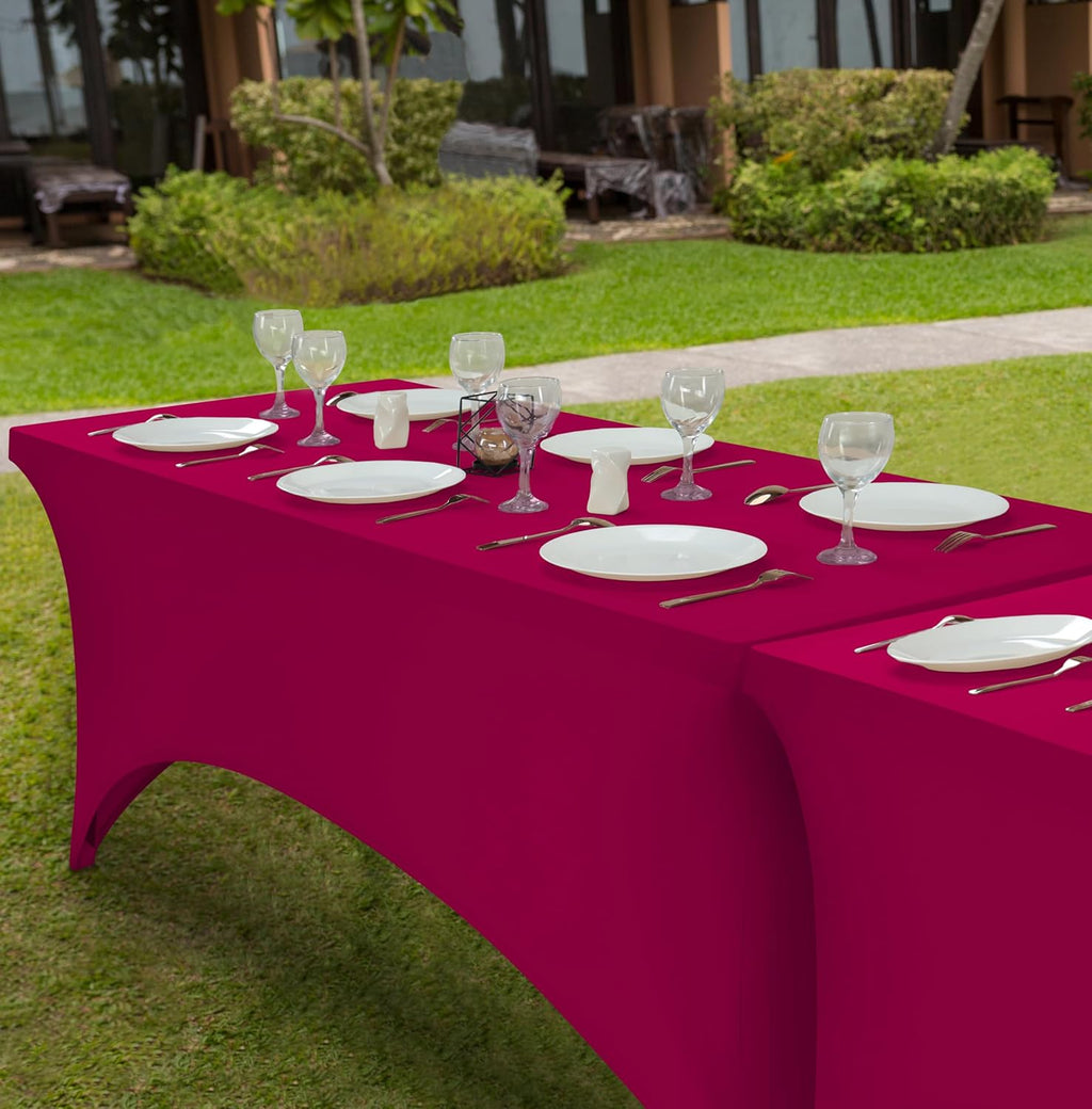 Utopia Kitchen 6FT Spandex Tablecloth [2 Pack, Fuchsia] 200 GSM Stretch, Fitted, Washable and Wrinkle Resistant Table Cloth Rectangle Cover for Trade Shows, Wedding, Parties [72Lx30Wx30H Inch]