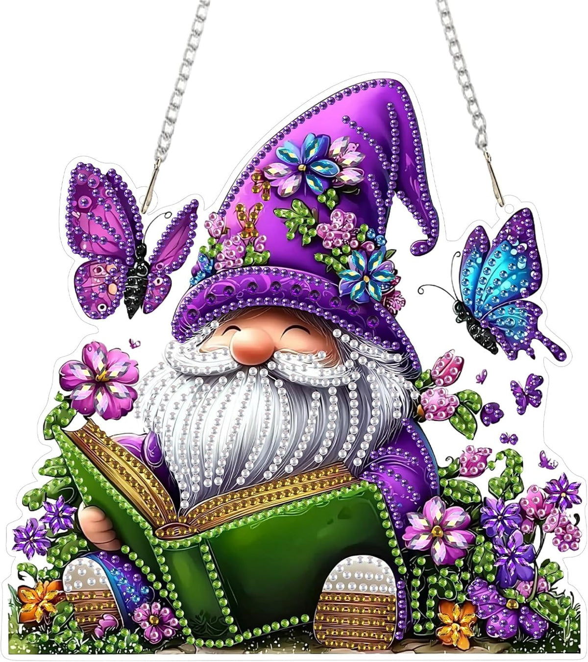 SENQAO Gnome Diamond Art Hanging Kit for Adult, Special Shaped Rhinestone, Double Sided DIY Acrylic Diamond Art Painting Window Pendants Home Garden Wall Hanging Kits Hanging Ornament(Butterfly Book)
