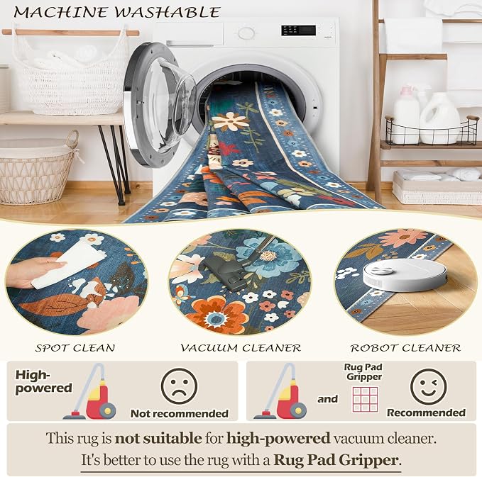 RELEANY Floral 5x7 Area Rug Machine Washable Soft Print Boho Carpet Non Slip - Image 6