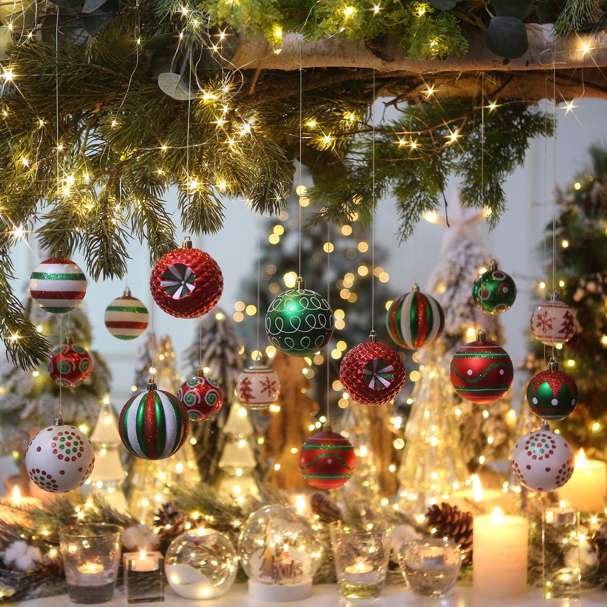 Sea Team 80mm/3.15" Delicate Contrast Color Theme Painting & Glittering Christmas Tree Pendants Decorative Hanging Christmas Baubles Balls Ornaments Set - 16 Pieces (Elf)