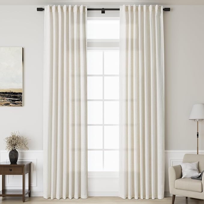 Cream Linen Curtains 123 Inches Long by Nanspring
