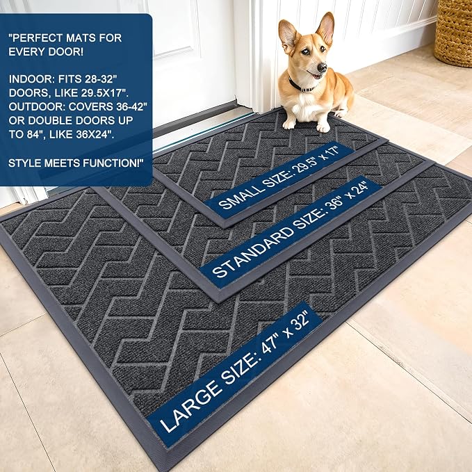 OLANLY Front Door Mat Outside 71x47, All-Season Absorbent Rubber Doormat | Grey - Image 2