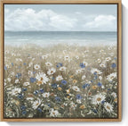 amatop Framed Wall Art Bathroom Décor Boho Beach Coastal Vintage Floral Wall Picture Flower Daisy Flowers by Sea Canvas Print Nautical Small Artwork For Home Farmhouse Living Room Bedroom Office
