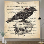 The Raven Tapestry Gothic Skull and Raven Dictionary Tapestry, Large 90x100 Inches Soft Flannelette, Ancient Raven Hymn Poster for Home Dorm GTQQAY1547
