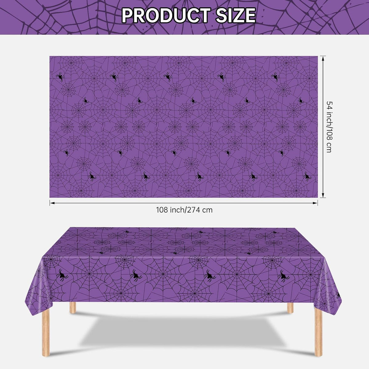 2 Pcs Halloween Tablecloth - Plastic Halloweens Spider Webs Table Cloth, Purple Disposable Rectangle Spiderweb Table Cover for Halloween Party Decorations Supplies Favors Tables Decor, 108 x 54 Inch