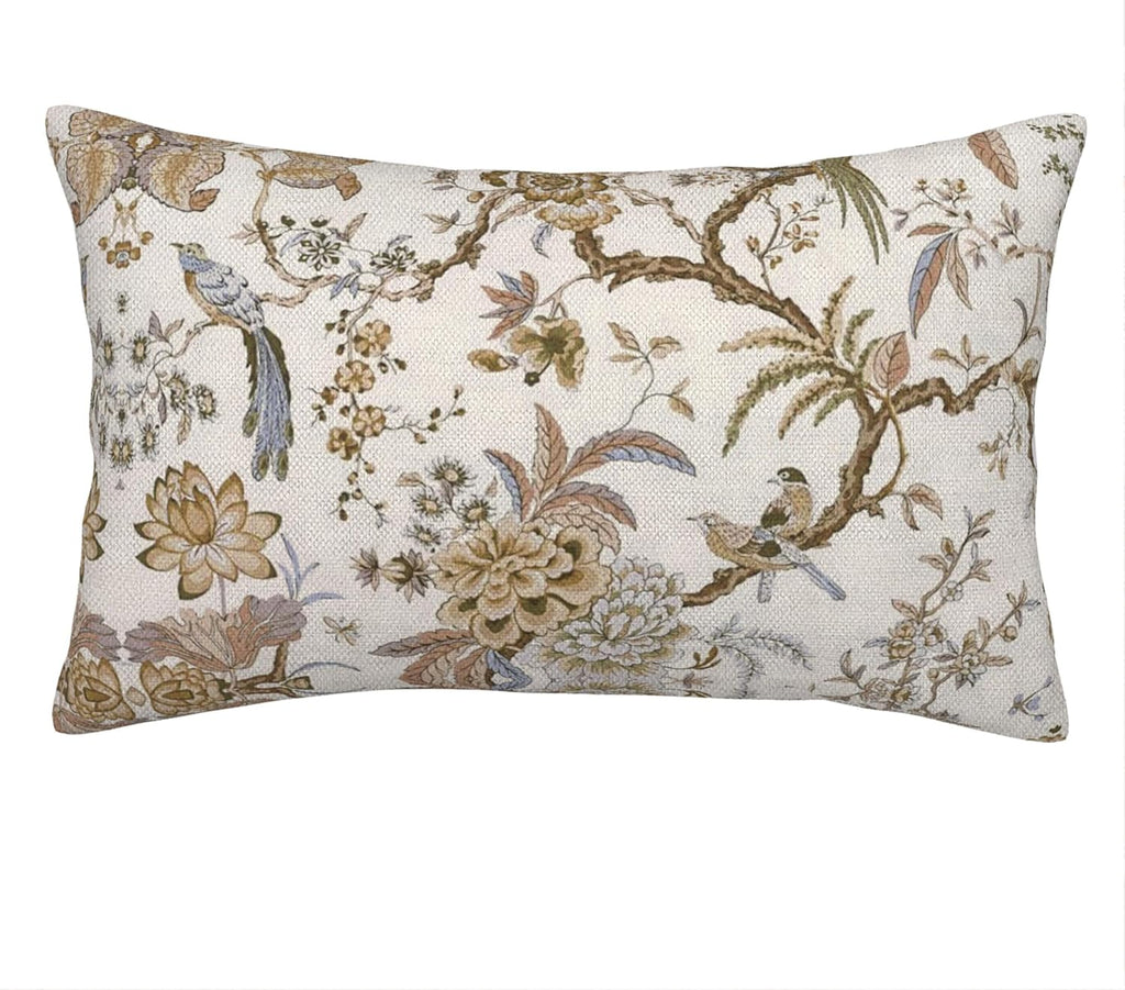 Spring Floral Birds Pillow Covers 12 x 20 Inch Set of 2 for Chinoiserie Flowers Decor Throw Pillows Brown and White Plant Outdoor Decorative Cushion Cases for Couch Bed Decorations