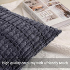 Pack of 2 Corduroy Decorative Throw Pillow Covers 26x26 Inch, Dark Grey | Fall - Image 2