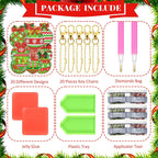 Tondiamo 20 Pcs Christmas Diamond Painting Keychain Kits 5D DIY Diamond Art Pendants Double Sided Hanging Key Chains for Christmas Party Decoration DIY(Green Balls)