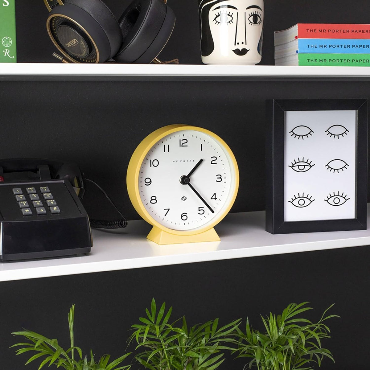 NEWGATE® M Mantel Echo Desk Clock | Modern Round Design | Yellow | Easy to Read Numbers | Contemporary Style for Desk, Table, Shelf or Bedside