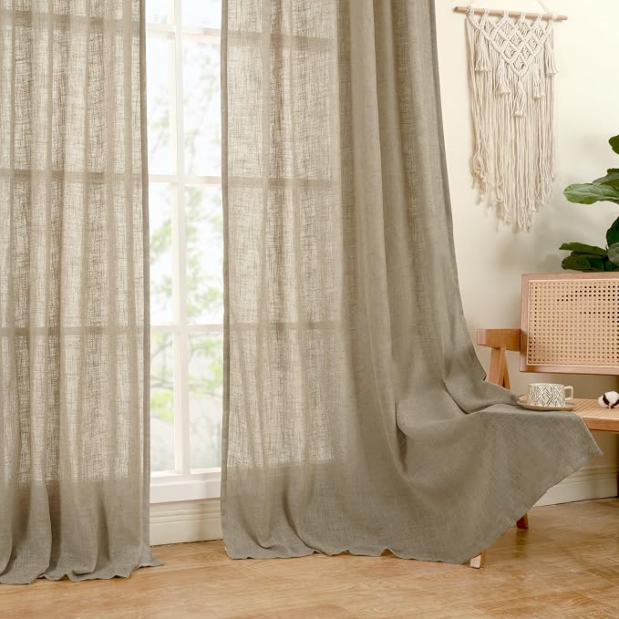 Taupe Linen Semi Sheer Curtains - Image 9