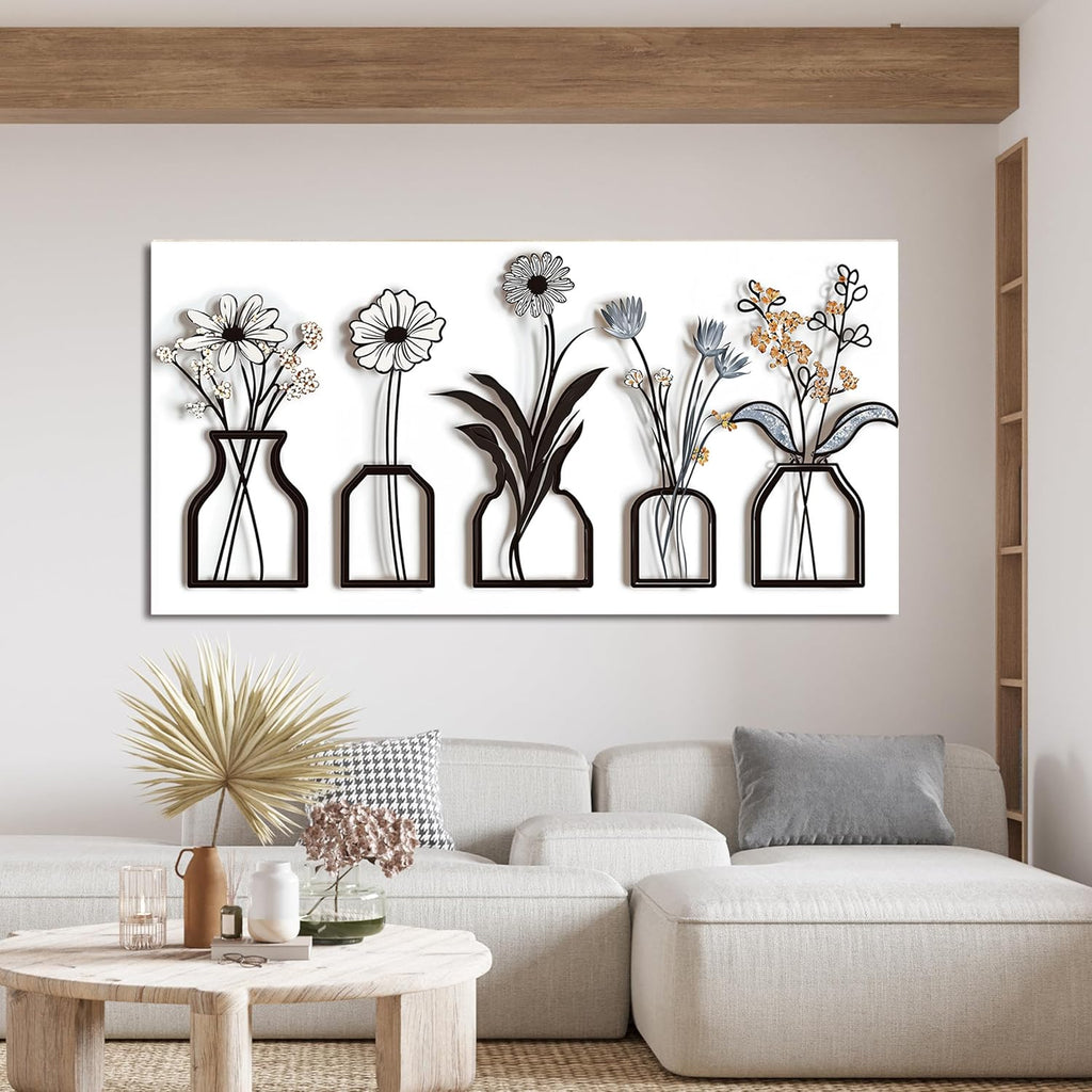 Canvas Wall Art Decor Large Modern Black and White Wall Art Decoratiions Abstract White Flower Wall Art Prints Large Art Work for Wall Decor Pictures for Living Room Home Office Decor 29" X 58"