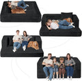 Folding Bean Bag Chair for Adults,3-in-1 Bean Bag Couch Faux Fur Floor Sofa Large Beanbag Convertible Bean Bag Sofa Bed with Pillow in Bedroom,Living Room,Apartment(Queen,Black)