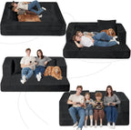 Folding Bean Bag Chair for Adults,3-in-1 Bean Bag Couch Faux Fur Floor Sofa Large Beanbag Convertible Bean Bag Sofa Bed with Pillow in Bedroom,Living Room,Apartment(Queen,Black)