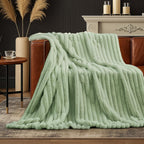 Amélie Home Faux Fur Throw Blanket for Couch, Cozy Fuzzy Fluffy Fur Luxurious Soft Striped Plush Gift Blankets for Family Sofa Chair Bed Living Room Bedroom, 55"x70", Sage Green