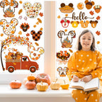 Mouse Themed Fall Window Clings - 9 Sheets Removable Thanksgiving Stickers for Glass Windows, Autumn Decorations