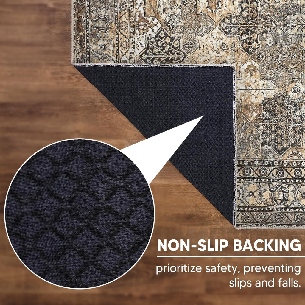 Keen Home Design 2x10 Rug - Machine Washable Runner Rug with Non-Slip Backing, Ideal for Hallway, Entryway, Kitchen, Laundry Room - Vintage, Easy Clean, Durable, Low Pile - (2'6" x 10')