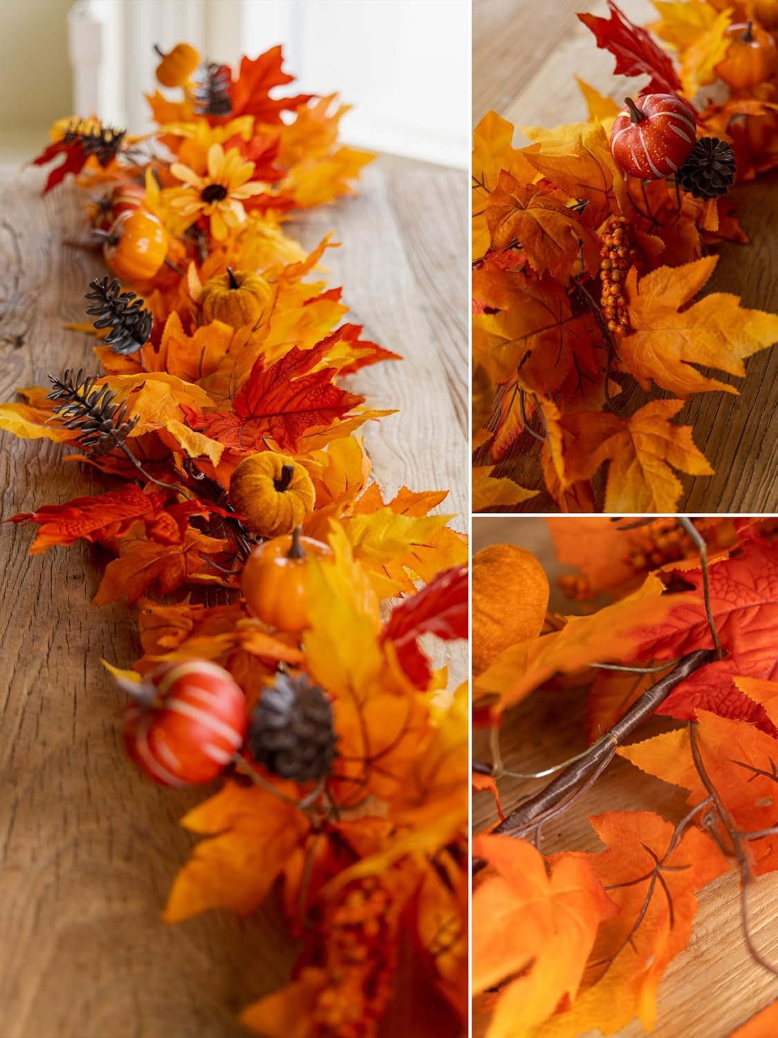 MISSPIN Fall Decor - Fall Garland - 6FT Autumn Maples Leaf Garland for Autumn Decor Hanging Vine for Halloween Thanksgiving Decor Home Wedding Fireplace Party Christmas(Orange)
