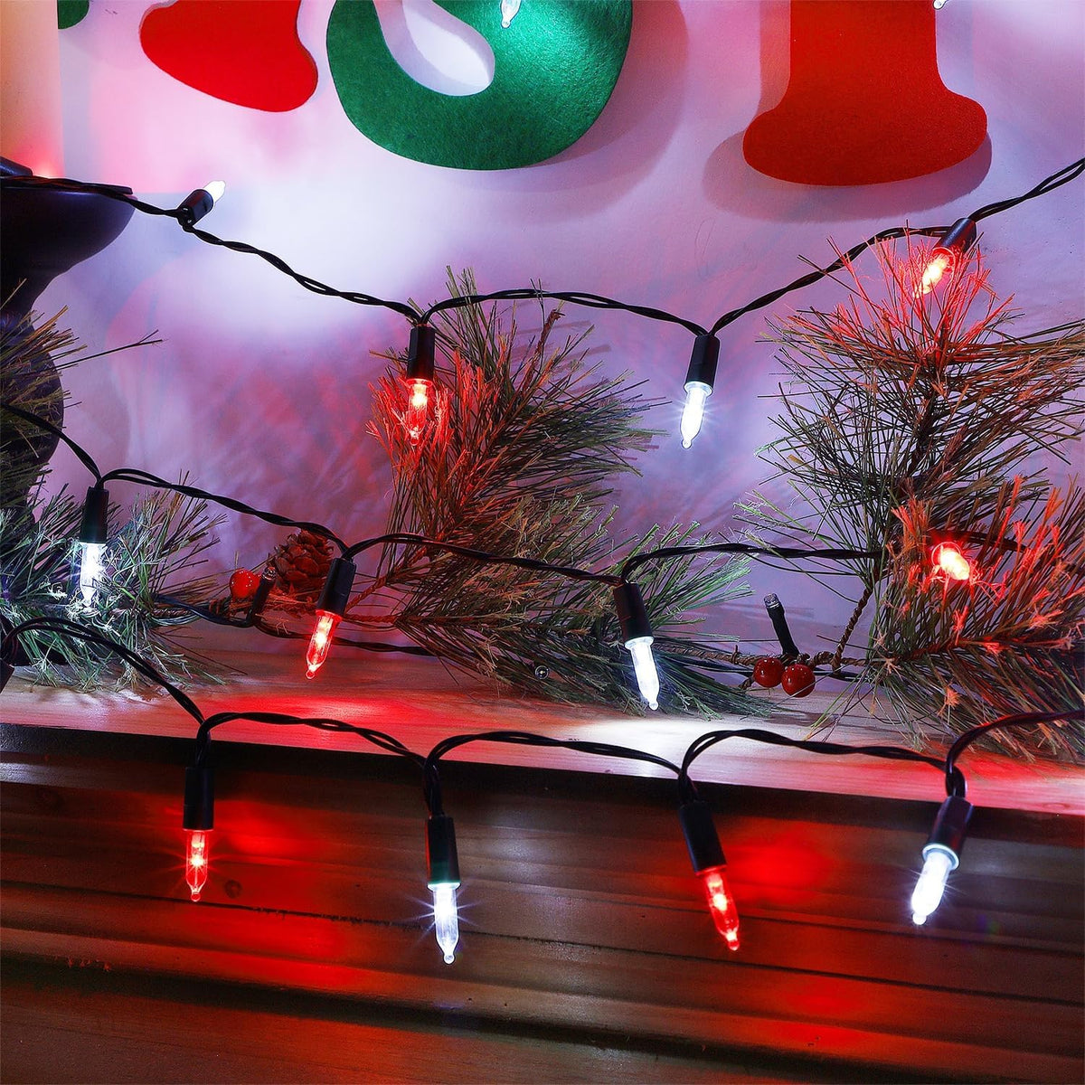 WATERGLIDE 2 Pack 50 LED Outdoor Christmas Lights, 16FT Battery Operated Mini String Lights with 8 Modes & Timer, Xmas Tree Lights Waterproof for Patio Garden Party Wedding Holiday Decor, Red & White