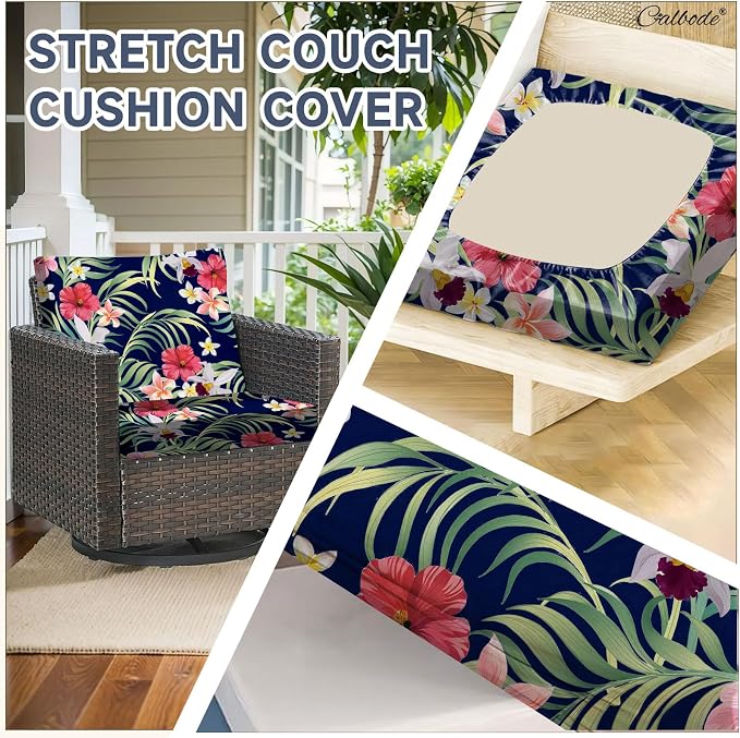 CALBODE 12 Pcs Stretch Outdoor Seat Cushion Covers, Tropical Floral, - Image 3