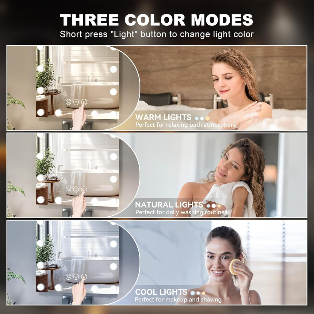 Hasipu LED Bathroom Mirror with Lights, 94" x 36" Hollywood Wall-Mounted Bathroom Mirror with 38 Dimmable Bulbs, 3 Colors Modes, Touch Control, Anti-Fog, Memory Function, Shatter-Proof, ETL Listed