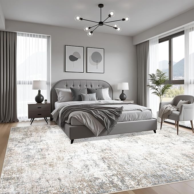 Area Rug Living Room: 5x5 Modern Washable Indoor Soft Carpet Brown | - Image 3