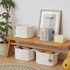 3 Packs Cotton Rope Woven Basket With Handles for Shelves -15"*10.2"*9.1"(White)