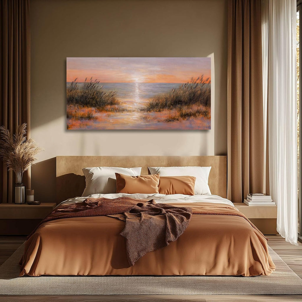 Coastal Wall Art Colorful Scenery Artwork Orange Sunset Wall Decorations for Living Room 24"x48" Nature Photo Prints for Bedroom Dining Room