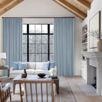 Dusty Blue Pleated Linen 100% Blackout Curtains 102 Inches Long - Image 8