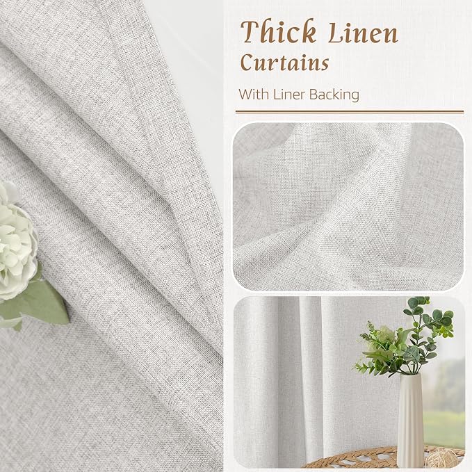 100% Blackout Linen Curtains for Bedroom 60 Inch - Image 6