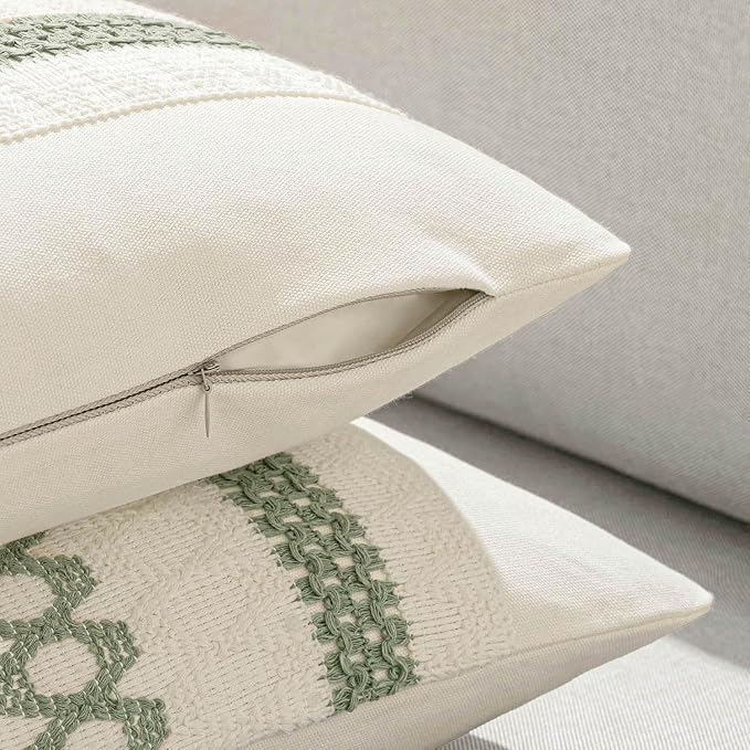 MIULEE Set of 2 Sage Green Boho Decorative Pillow Covers 18x18 Inch | Farmhouse - Image 5