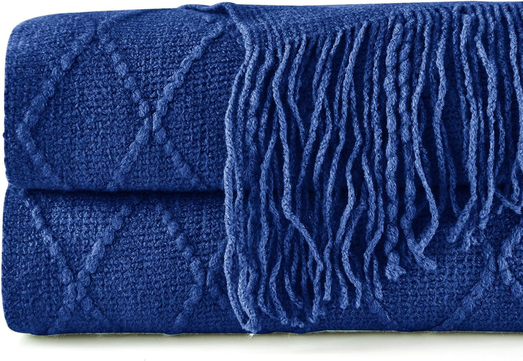 inhand Knit Klein Blue Throw Blanket for Couch, Soft Living Room Home Decor Knitted Twin Size Blanket, Outdoor Lightweight Breathable Summer Blanket, Farmhouse Warm Woven Decorative, 60"x80"