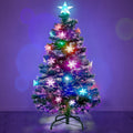 Prsildan 5 FT Artificial Christmas Tree, Pre-Lit Optical Fiber Xmas Trees with Multicolor LED Lights, Snowflakes & Top Star, Lighted Christmas Tree Holiday Home Decor