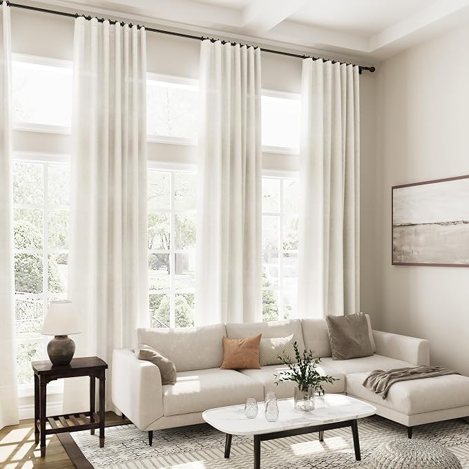 Cream Linen Curtains 103 Inches Long 2 Panels Set - Image 7