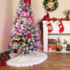 48 Inch Faux Fur Christmas Tree Skirt with Lights Soft Snow White Plush Tree Mat Christmas Decorations Fluffy Tree Skirts Xmas Holiday Party Indoor Decorations