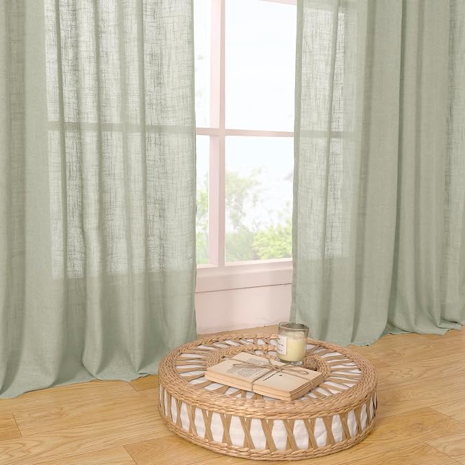 Sage Grey Linen Boho Curtains 68 inch Length 2 Panels, 52 x 68 Inch | Light - Image 9