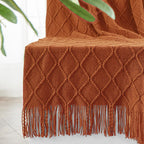 inhand Knitted Throw Blankets for Couch and Bed, Soft Cozy Knit Blanket with Tassel, Orange Rust Lightweight Decorative Blankets and Throws, Farmhouse Warm Woven Blanket for Men and Women, 50"x60"