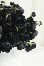 Floroom Ranunculus Artificial Flowers 18 Pcs Black Faux Silk Mini Ranunculus Bulk Fake Wedding Filler Flowers for DIY Bouquets, Centerpieces, Bridal Shower Decorations & Arrangements