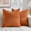 Fancy Homi 2 Packs Orange Fall Decorative Throw Pillow Covers 16x16 Inch for Living Room Couch Bed Sofa, Farmhouse Boho Home Decor, Soft Corss Patchwork Corduroy Textured Square Cushion Case 40x40 cm