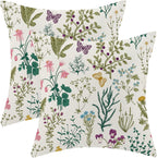 CXMEIFLY Spring Pillow Covers 18 x 18 Inch Set of 2 Vintage Sage Green Teal Wild Flowers Decor Throw Pillows Leaves Plant Outdoor Farmhouse Decorative Cushion Cases for Couch Bed Sofa Decoration